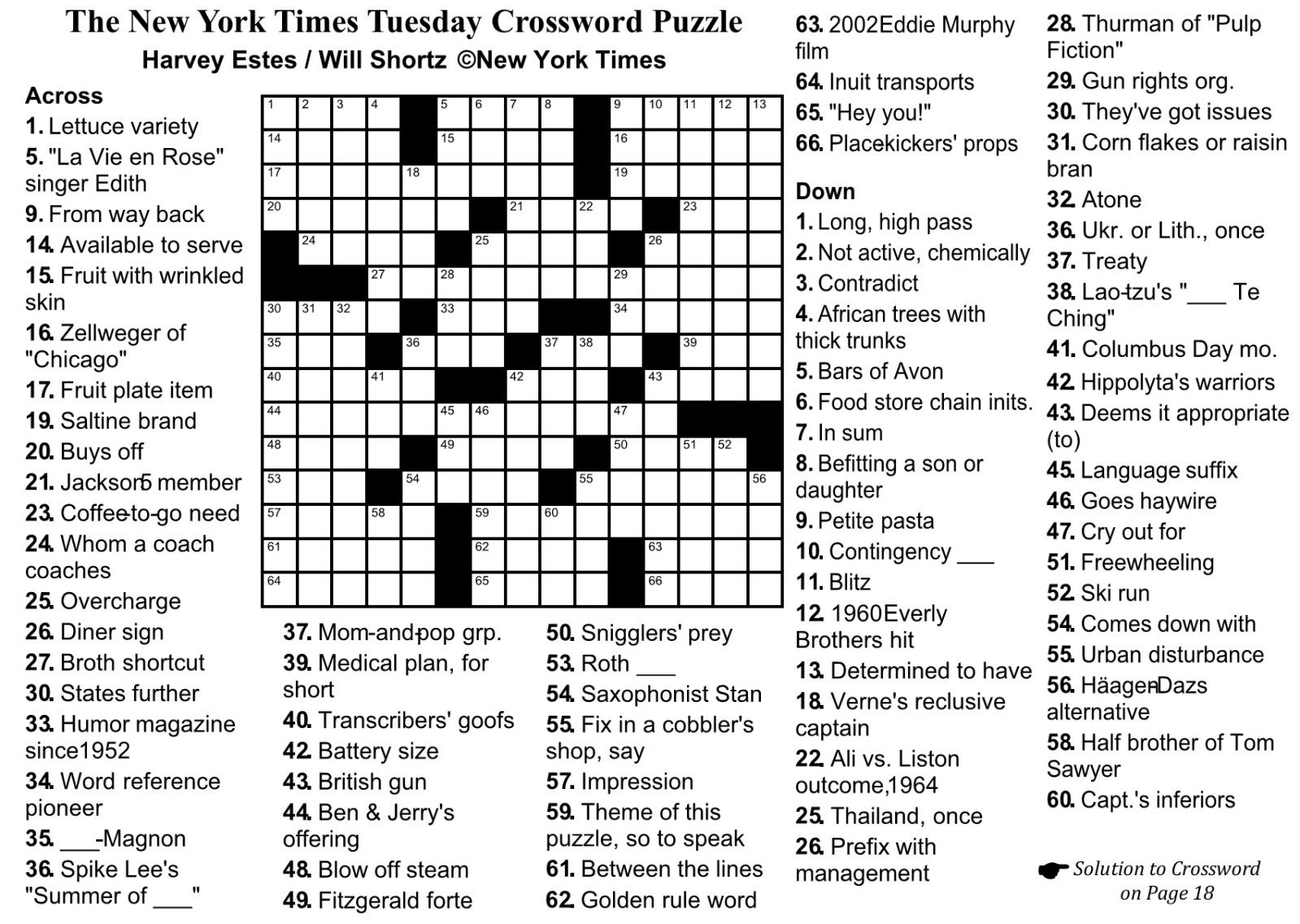 Image Result For Completed New York Times Crossword Puzzle Printable  - Easy Quiz To Grade Crossword Nyt