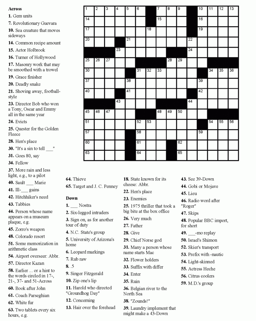 Free Printable Crossword Puzzles For Adults Free Printable - Easy Schedule Bard-style Crossword