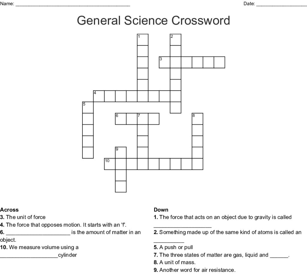 Science Crossword Puzzles Printable Printable Crossword Puzzles - Easy Science Crossword Puzzles
