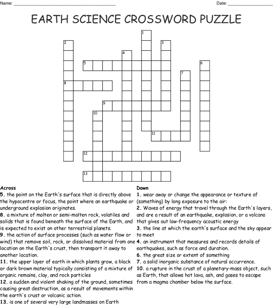 Science Crossword Puzzles Printable With Answers Printable Crossword  - Easy Science Crossword Puzzles