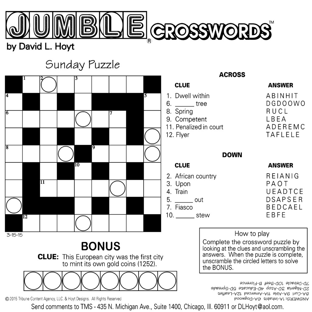 Sample Of Square Sunday Jumble Crosswords Tribune Content Agency  - Easy Simple 2 Words Crossword Clue