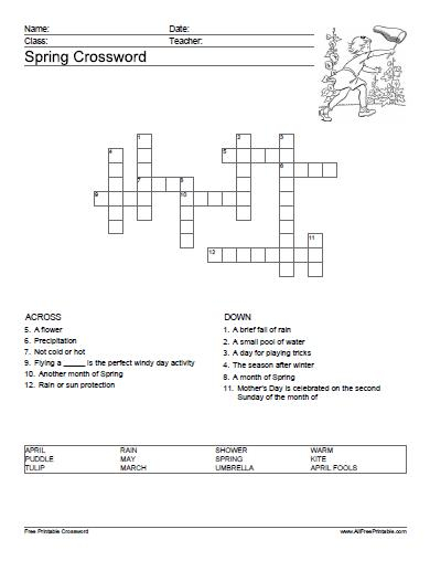 Spring Crossword Puzzle Free Printable - Easy Spring Crossword Puzzle