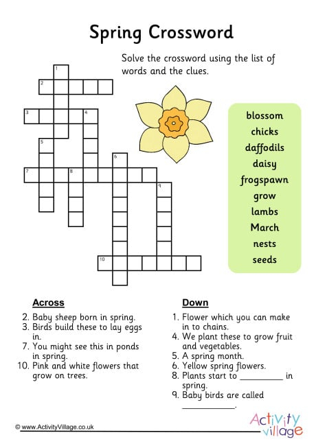 Spring Crossword - Easy Spring Crossword Puzzle For Grade 2