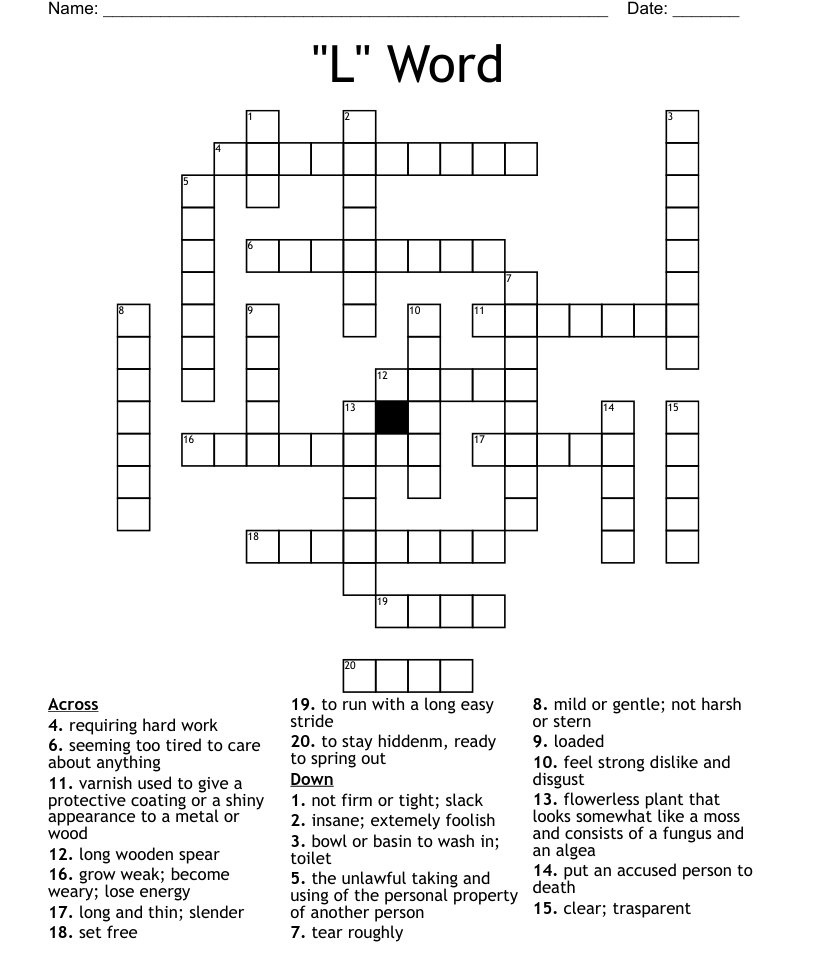  L Word Crossword WordMint - Easy Stride Crossword