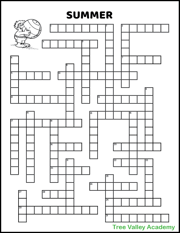 Summer Crossword Puzzle Tree Valley Academy - Easy Summer Crossword Puzzle Printable