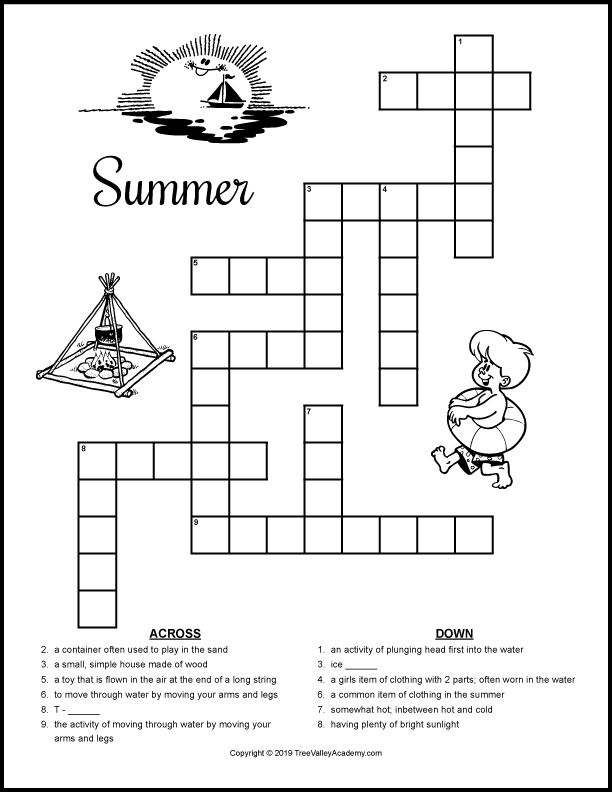 Summer Crossword Puzzles For Kids Tree Valley Academy - Easy Summer Crossword Puzzles