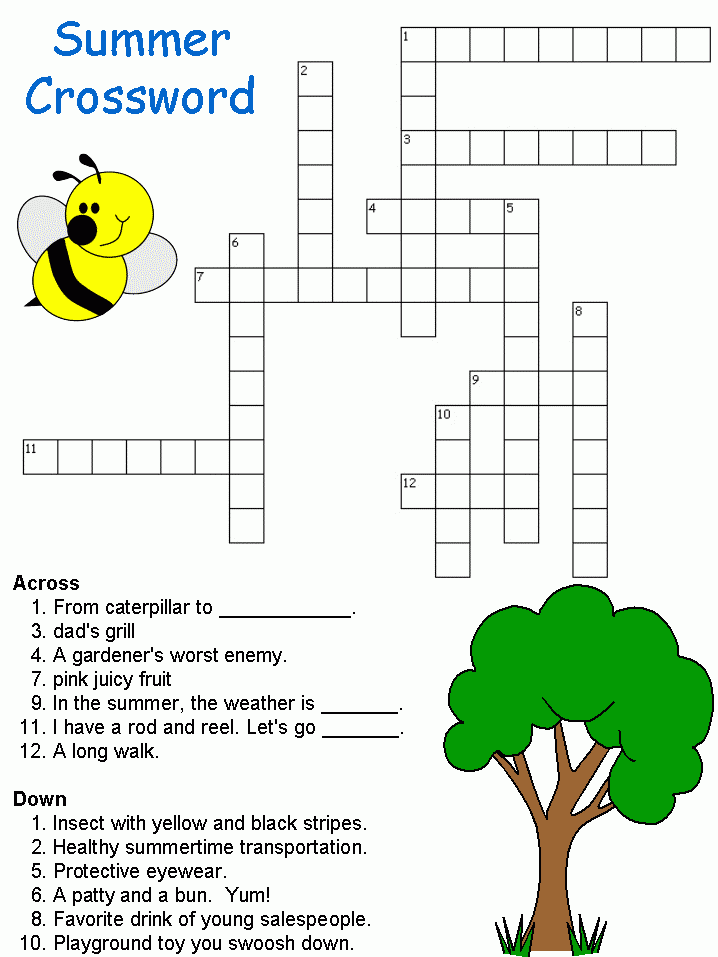 Summer Crossword From DLTK Crossword Puzzles Kids Crossword Puzzles  - Easy Summer Crossword Puzzles For Esl Students