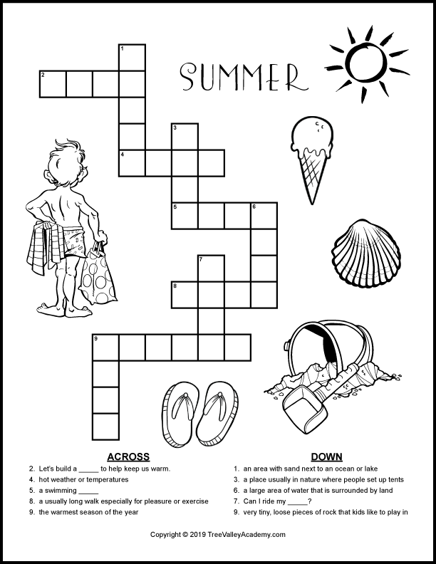Summer Crossword Puzzles For Kids Word Puzzles For Kids Free  - Easy Summer Crossword Puzzles