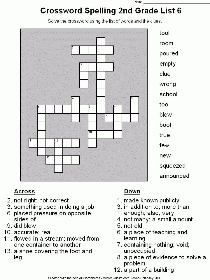 Spelling Words 2nd Grade List - Easy Task 2 Words Crossword Clue