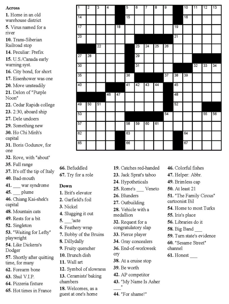 Easy Crossword Puzzles Printable Template Blowout - Easy Task Crossword