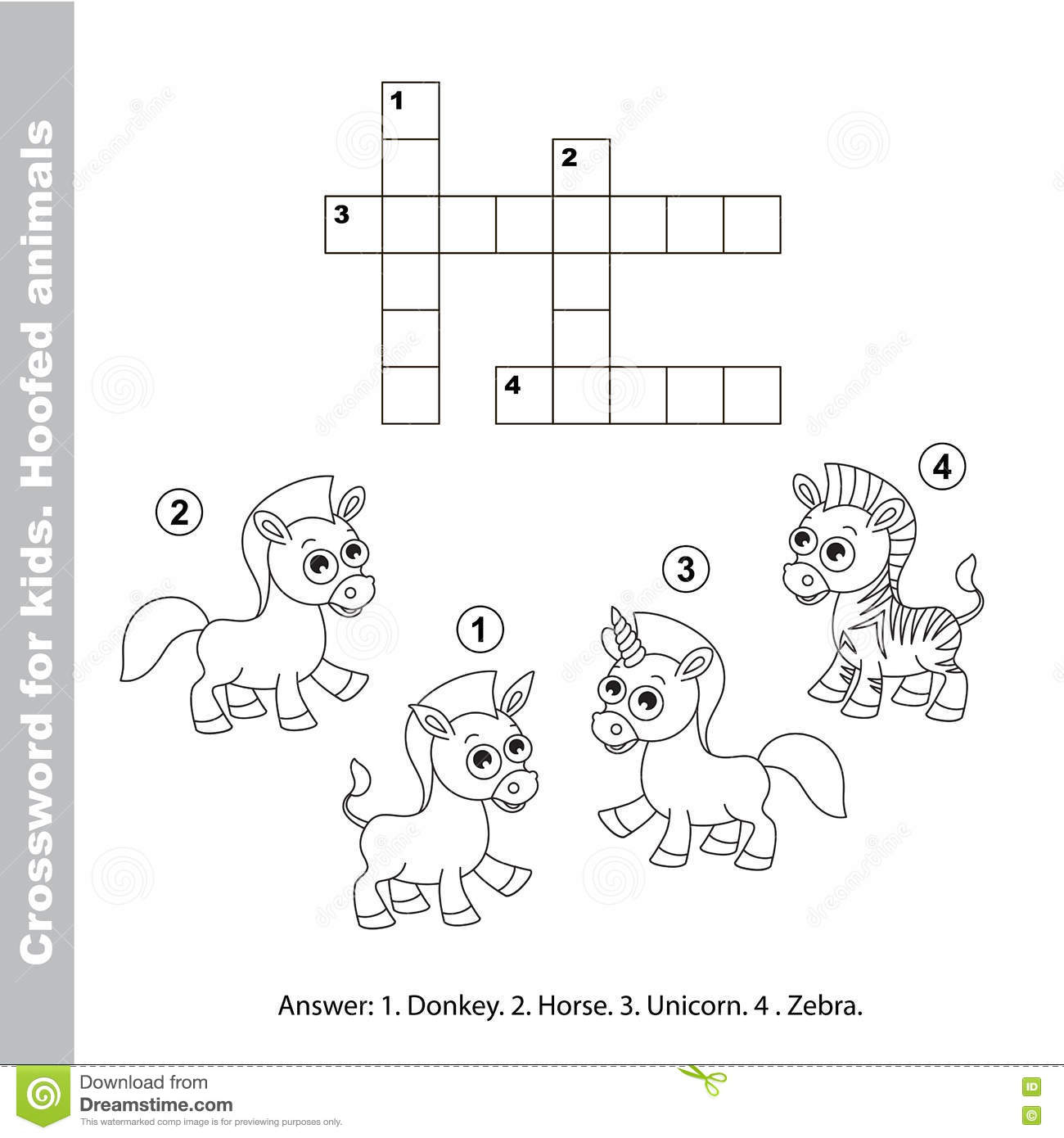 The Horse Crossword For Kids Stock Vector Illustration Of Donkey  - Easy There Horse Crossword