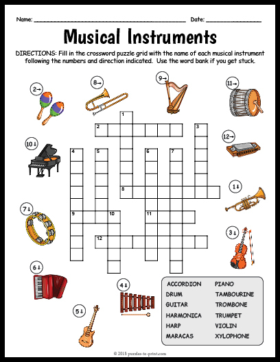 Musical Instruments Crossword - Easy To Be Hard Musical Crossword Clue