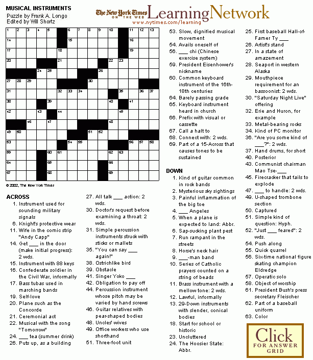 Crosswords Musical Instruments - Easy To Be Hard Musical Crossword