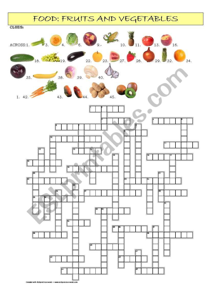 Food Fruits And Vegetables Crossword ESL Worksheet By Crisholm - Easy To Eat Foods Crossword