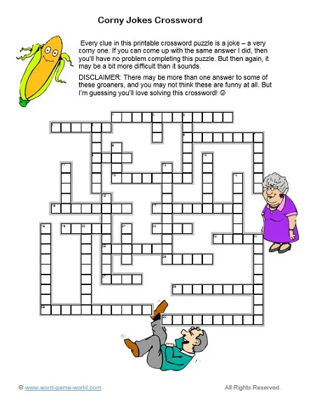 A Printable Crossword Puzzle All About Corny Jokes  - Easy To Get Along With Crossword Clue