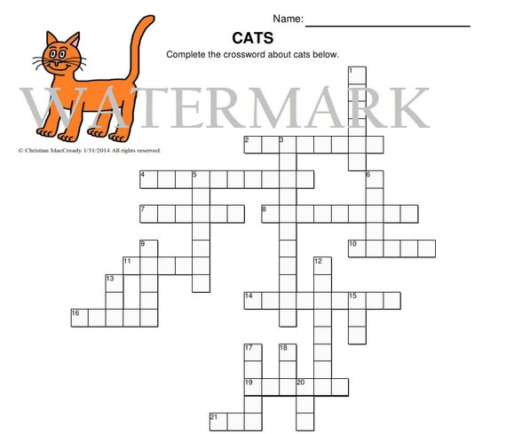 Cats Crossword Puzzle - Easy To Identify Cat Crossword