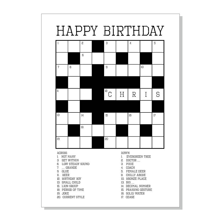 Personalised Crossword Puzzle Card By So Close Notonthehighstreet - Easy To Learn Card Game Crossword Clue