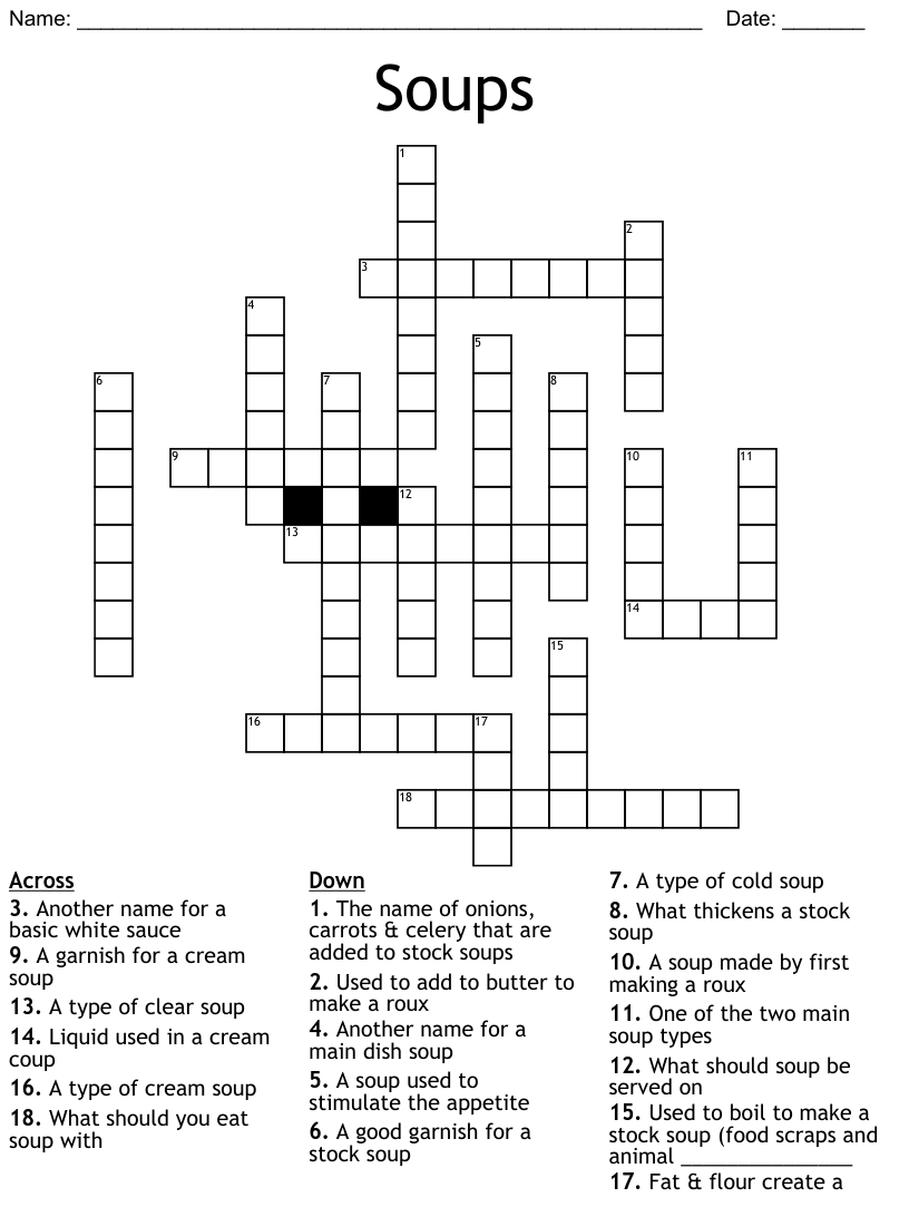Stocks Soups And Sauces Crossword WordMint - Easy To Make Soup Crossword Clue