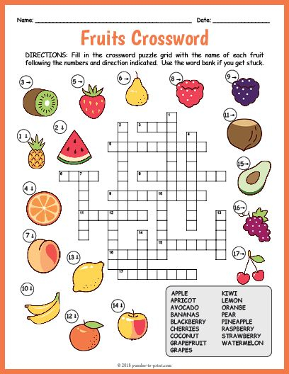 Free Printable Fruits Crossword  - Easy To Peel Fruits Crossword Clue