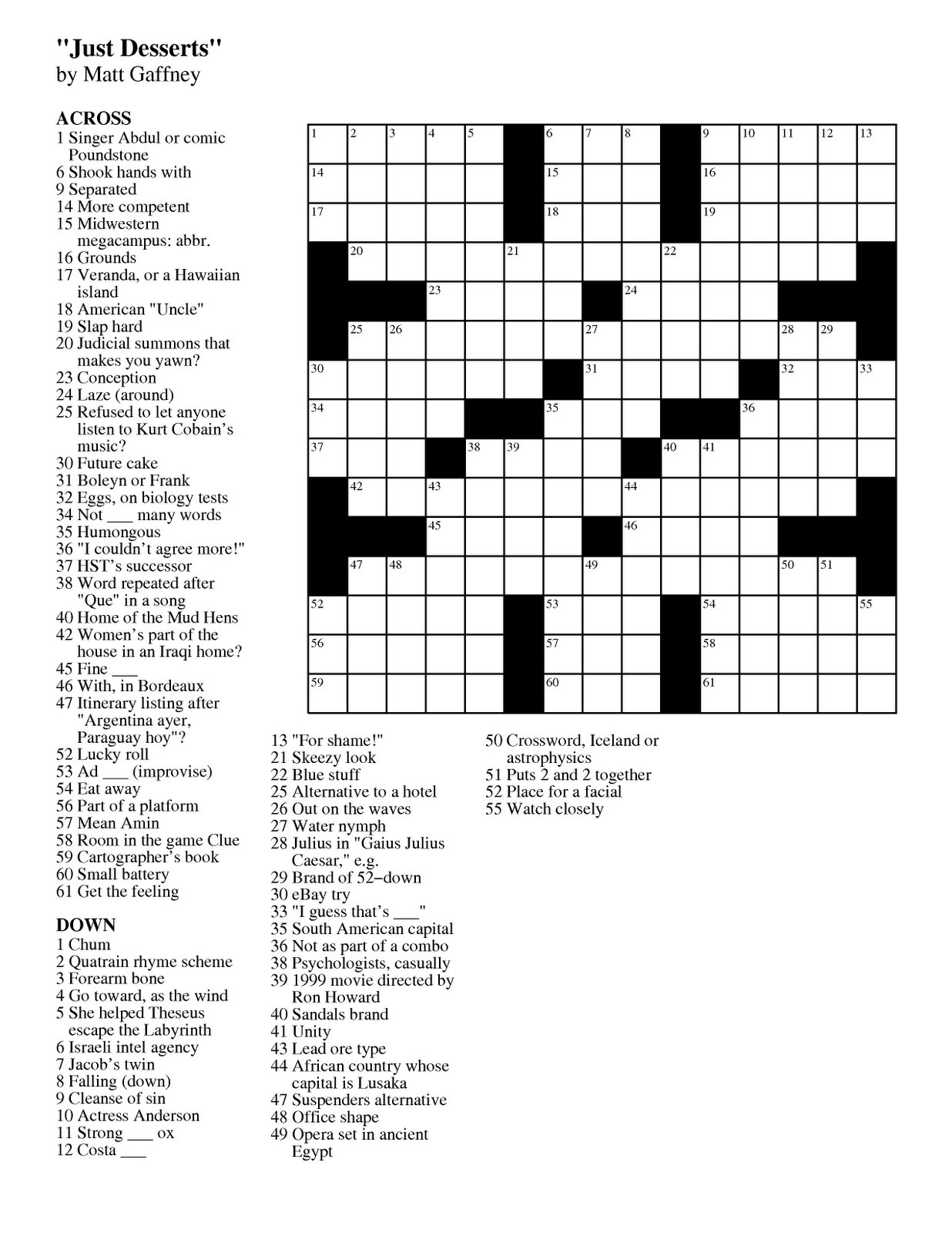 MGWCC 188 Friday January 6th 2012 Just Desserts Matt Gaffney  - Easy To Prepare As Desserts Crossword