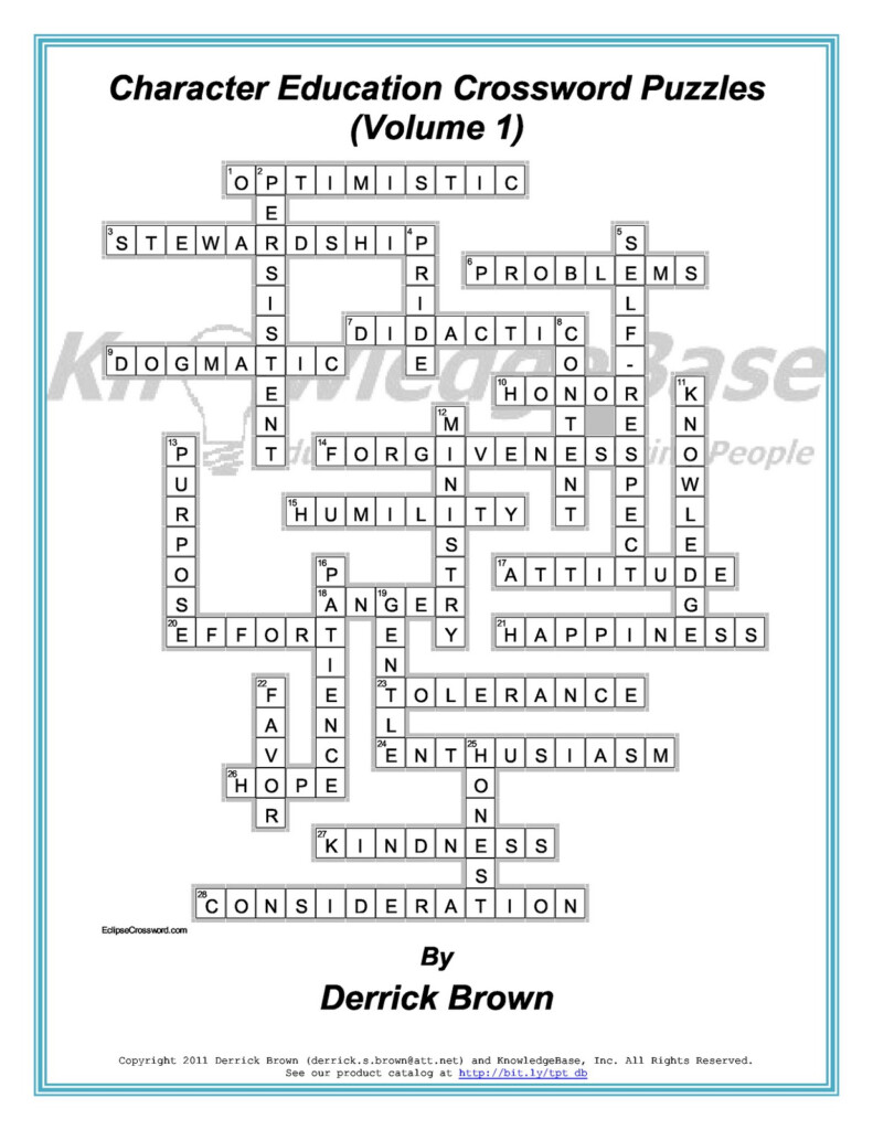 Reachthenteach Character Education Crossword Puzzles Volume 1  - Easy To Read Character Crossword Clue