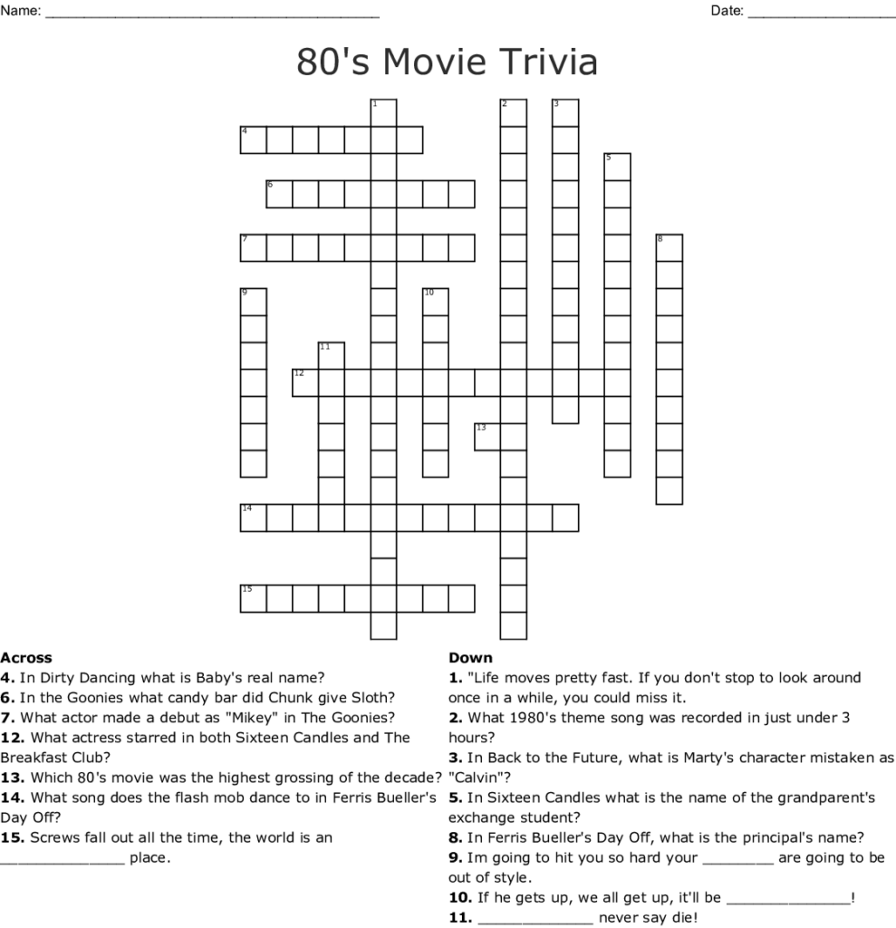 Movie Trivia Crossword Puzzles Printablecrosswordpuzzlesfree - Easy To Read Font Crossword Clue