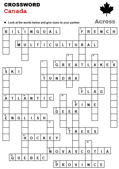 Canada All Things Topics - Easy To Read French Articles About British Territory Crossword