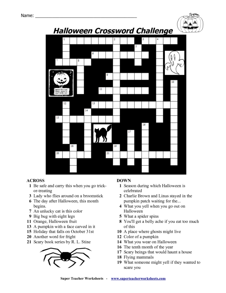 Tertuliadofado Halloween Crossword Puzzles Crossword Halloween  - Easy To Scare Crossword