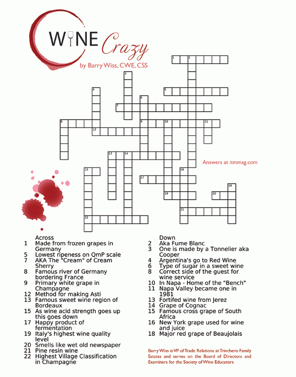 Crossword Puzzle Test Your Wine Knowledge In The Mix Magazine - Easy To Swallow Wines Crossword Clue