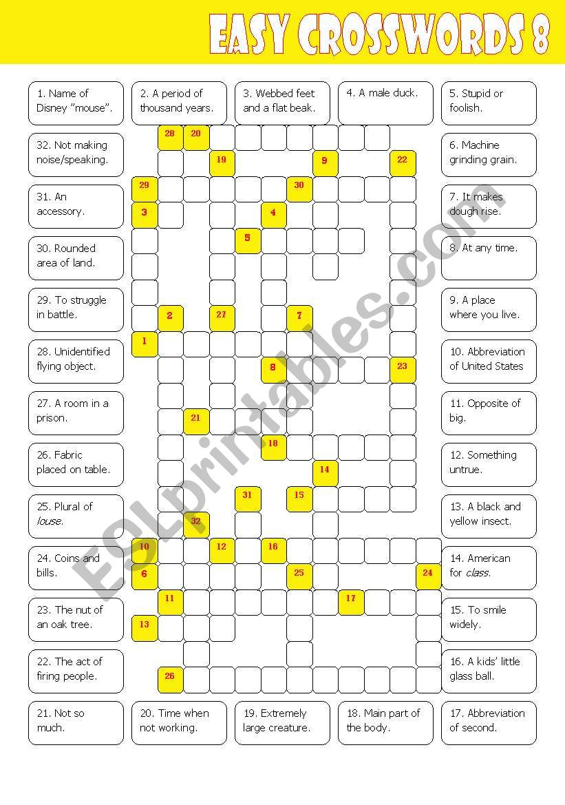 Easy Crossword 8 ESL Worksheet By Mulle - Easy To Talk With Crossword