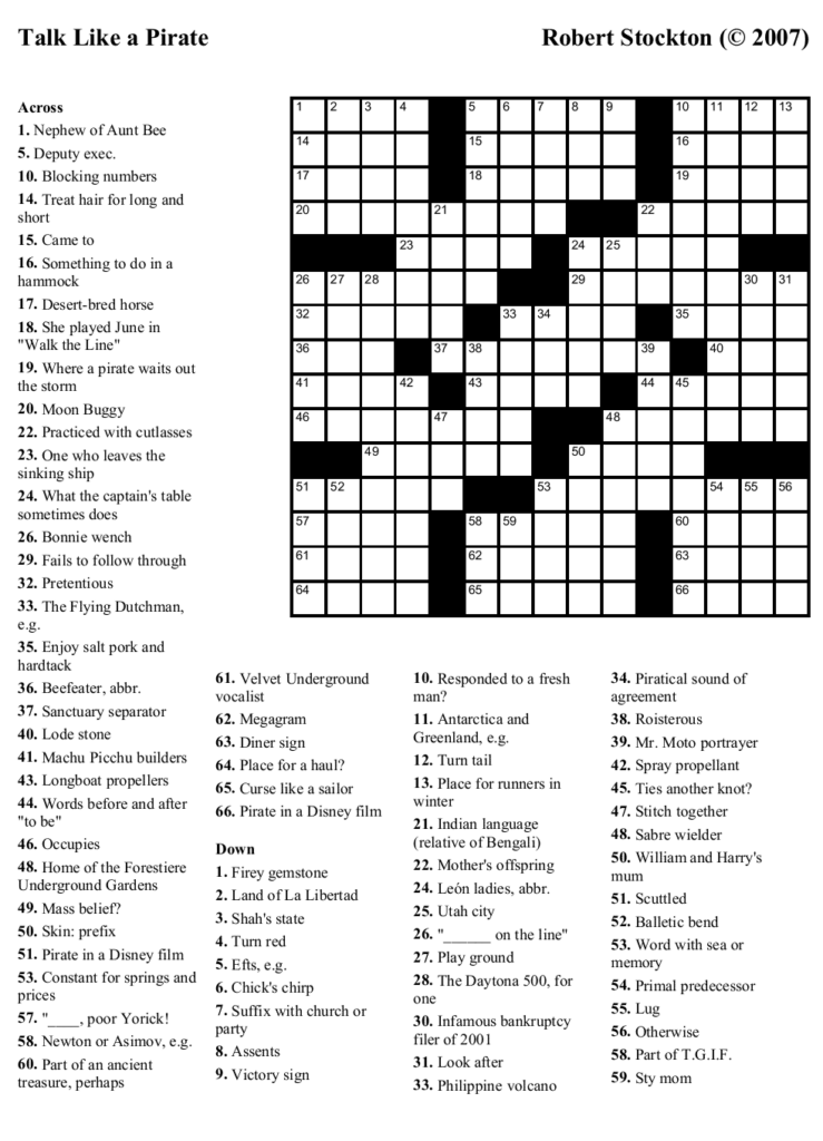 Puzzle 11 Talk Like A Pirate Beekeeper Crosswords - Easy To Talk With Crossword