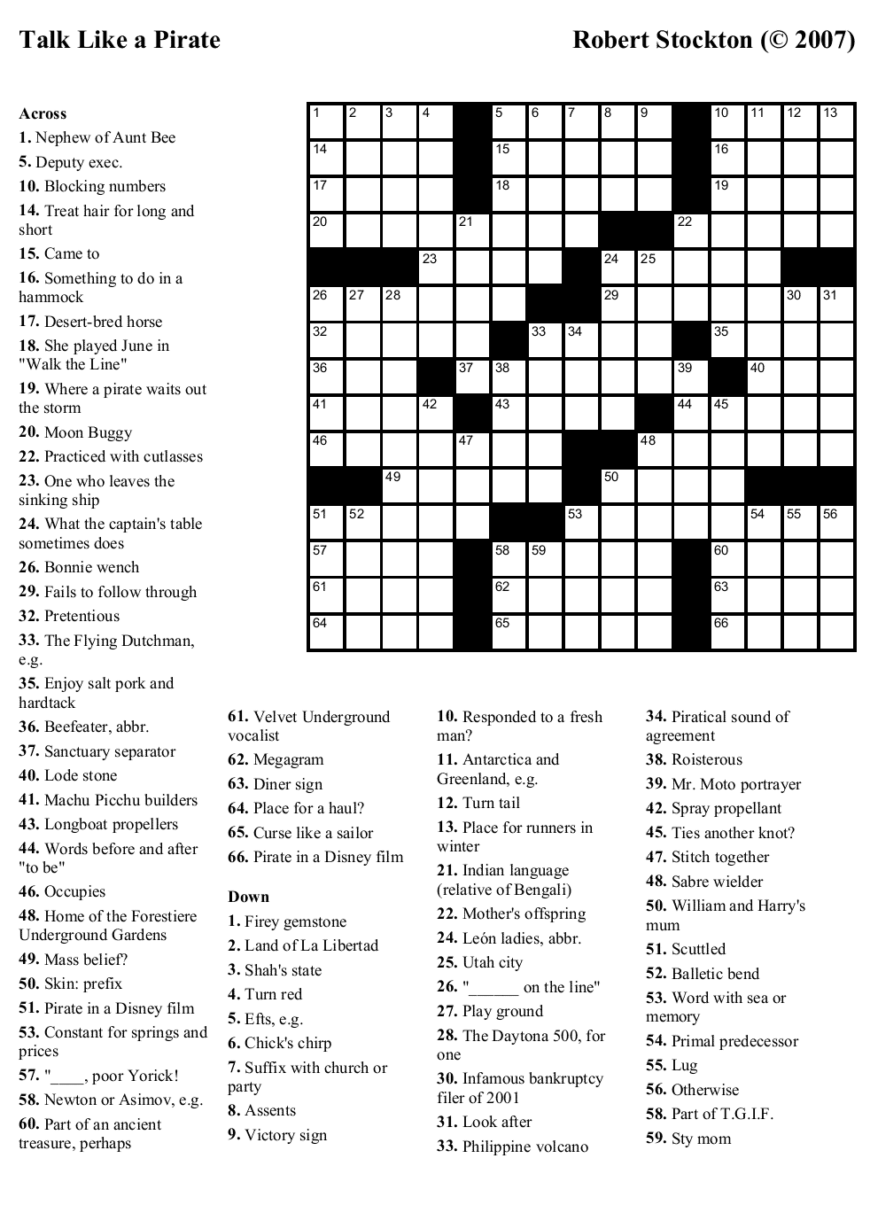 Puzzle 11 Talk Like A Pirate Beekeeper Crosswords - Easy To Talk With Crossword