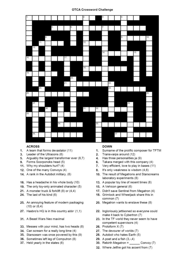 Printable Crossword Australia Printable Crossword Puzzles - Easy Transformers Crossword Puzzle