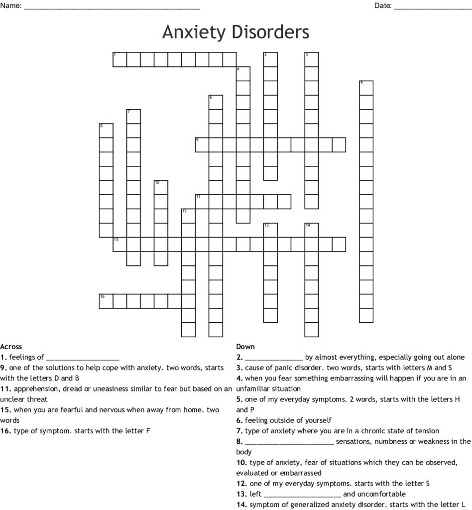 High Anxiety Crossword Puzzle Printablecrosswordpuzzlesfree - Easy Victim Crossword