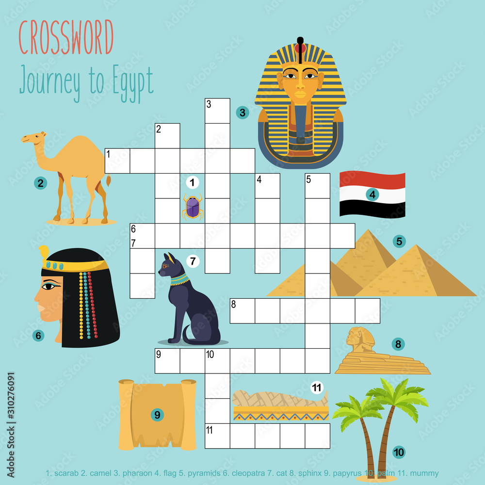 Vecteur Stock Easy Crossword Puzzle Journey To Egypt For Children In  - Easy Way Toadapt Crossword