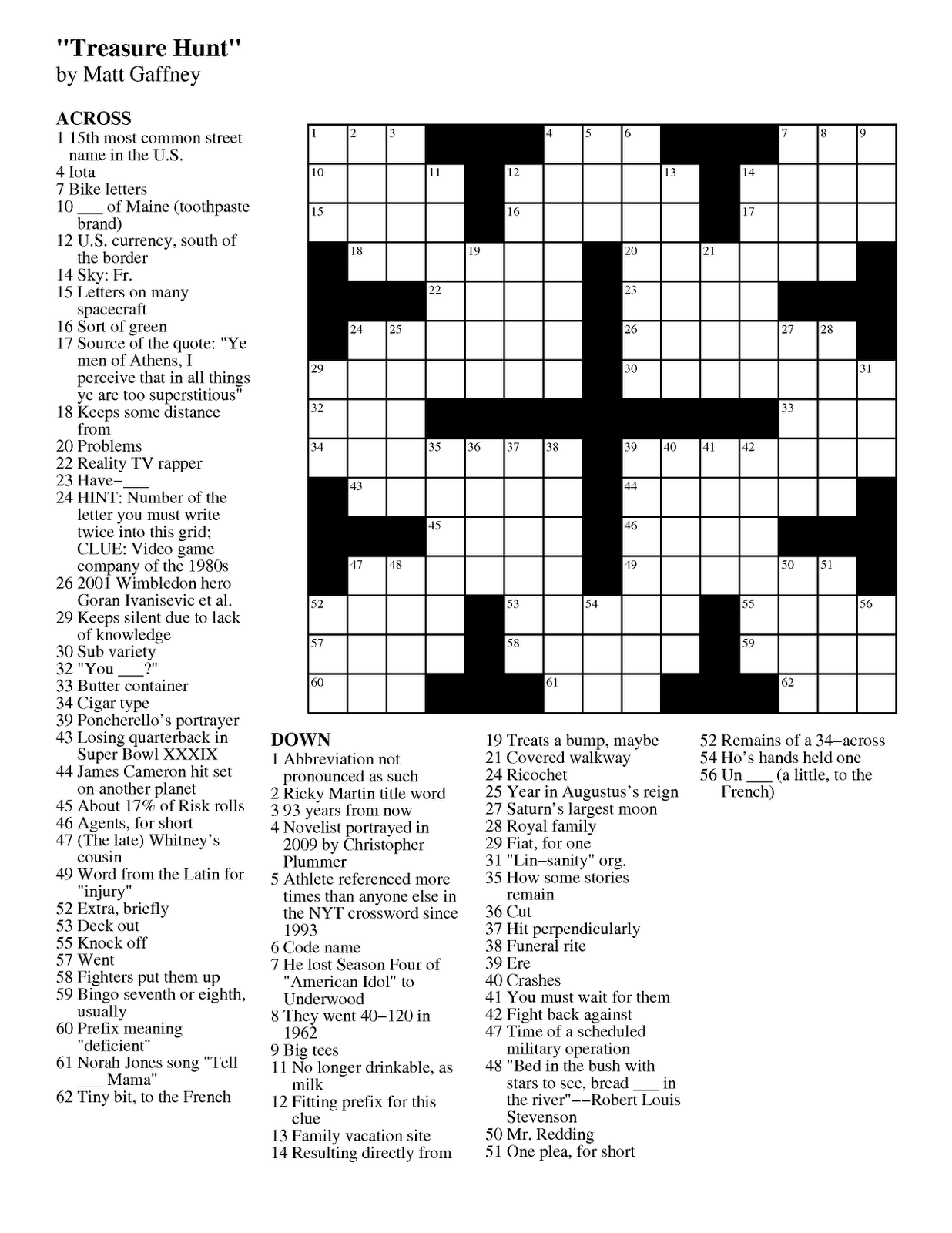 Matt Gaffney s Weekly Crossword Contest MGWCC 195 Friday February  - Easy Win Crossword Puzzle Clue