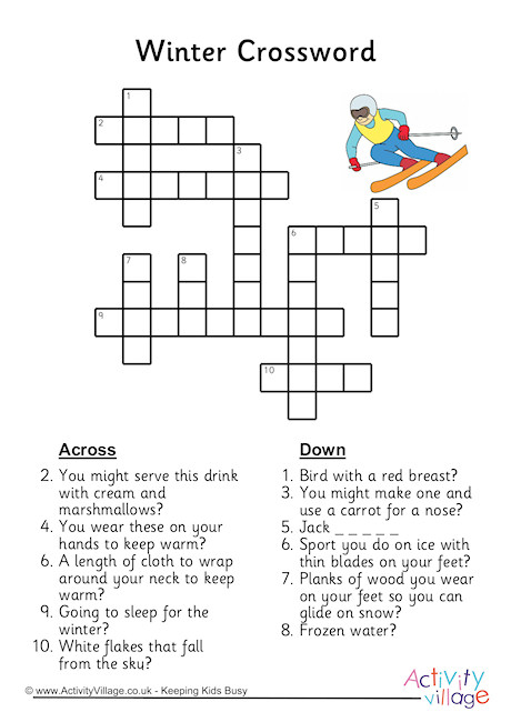 Winter Crossword - Easy Winter Crossword Puzzles Printable