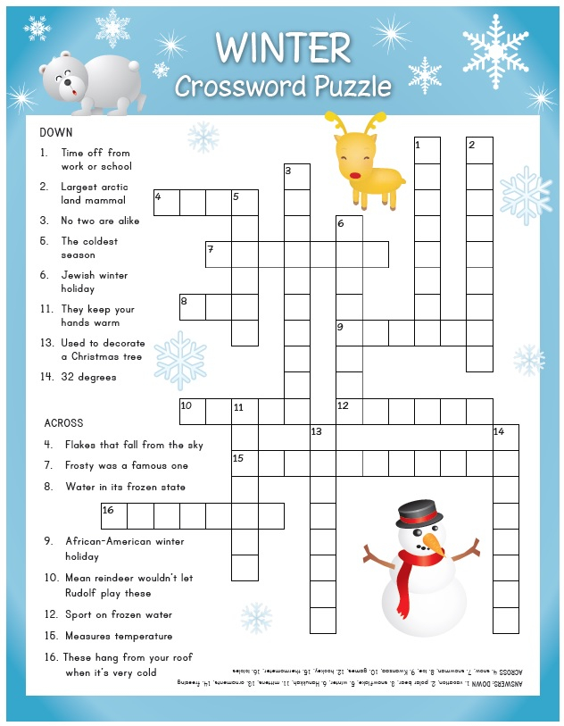 Happy Holidays Try The Winter Crossword Puzzle The Quill - Easy Winter Crossword Puzzles Printable