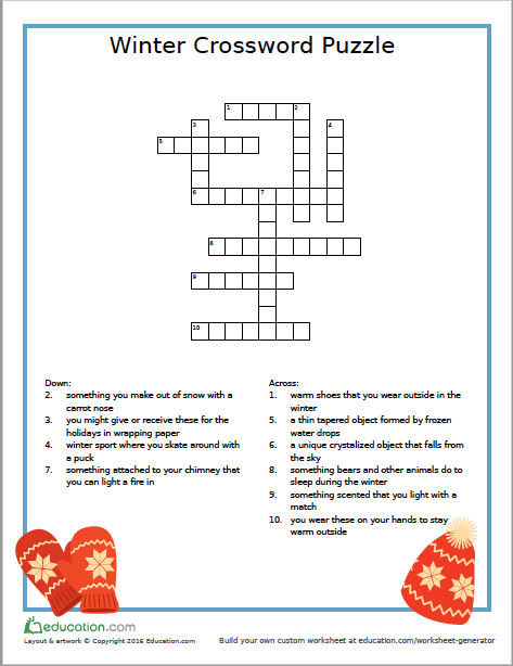 Winter Crossword Easy Worksheets 99Worksheets - Easy Winter Crossword Puzzles
