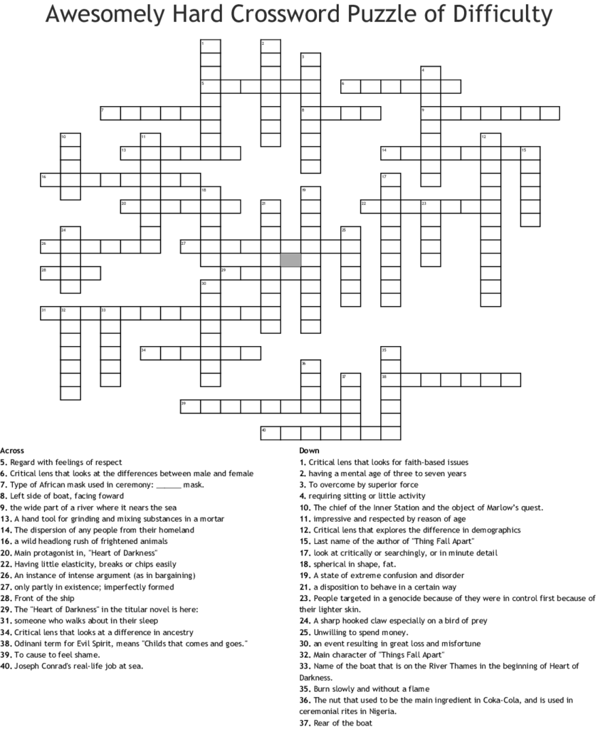 Awesomely Hard Crossword Puzzle Of Difficulty WordMint - Extremely Easy Question Crossword