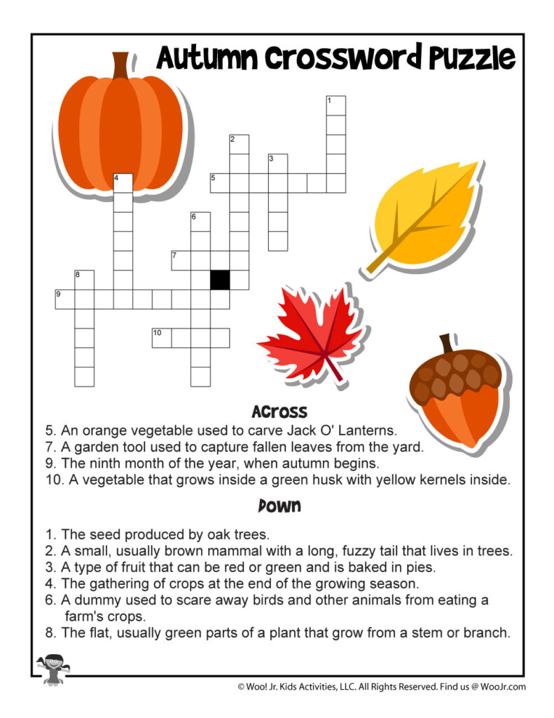 Autumn Crossword Puzzle Worksheet Woo Jr Kids Activities Children  - Fall Crossword Puzzle Easy