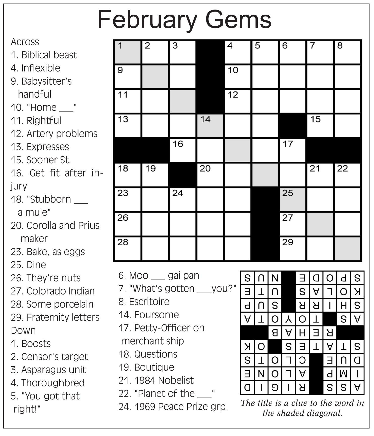 Feb Crossword Lilly s Cleaning Service - February Easy Crossword Puzzles For Kids