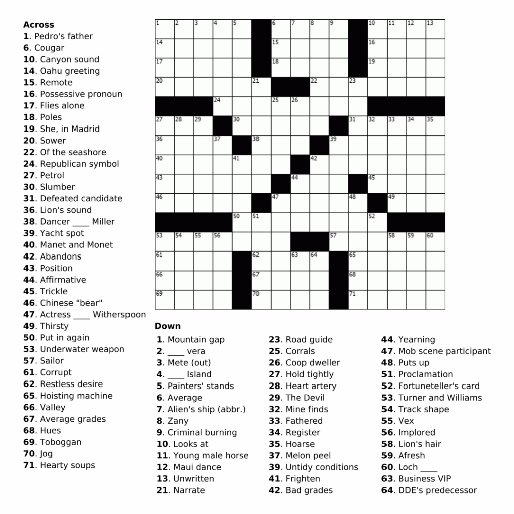 13 Best Printable Crosswords For Adults Printablee - Free Crossword Puzzles Easy Best