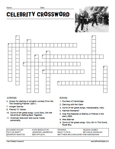 Celebrity Crossword Puzzle Free Printable - Free Easy Celebrity Crossword Puzzles