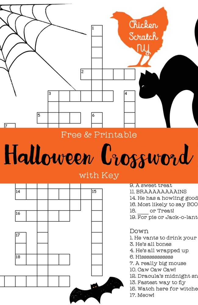 Free Printable Halloween Crossword Puzzle With Key - Free Easy Printable Crossword Puzzles For Adults With Answer Key