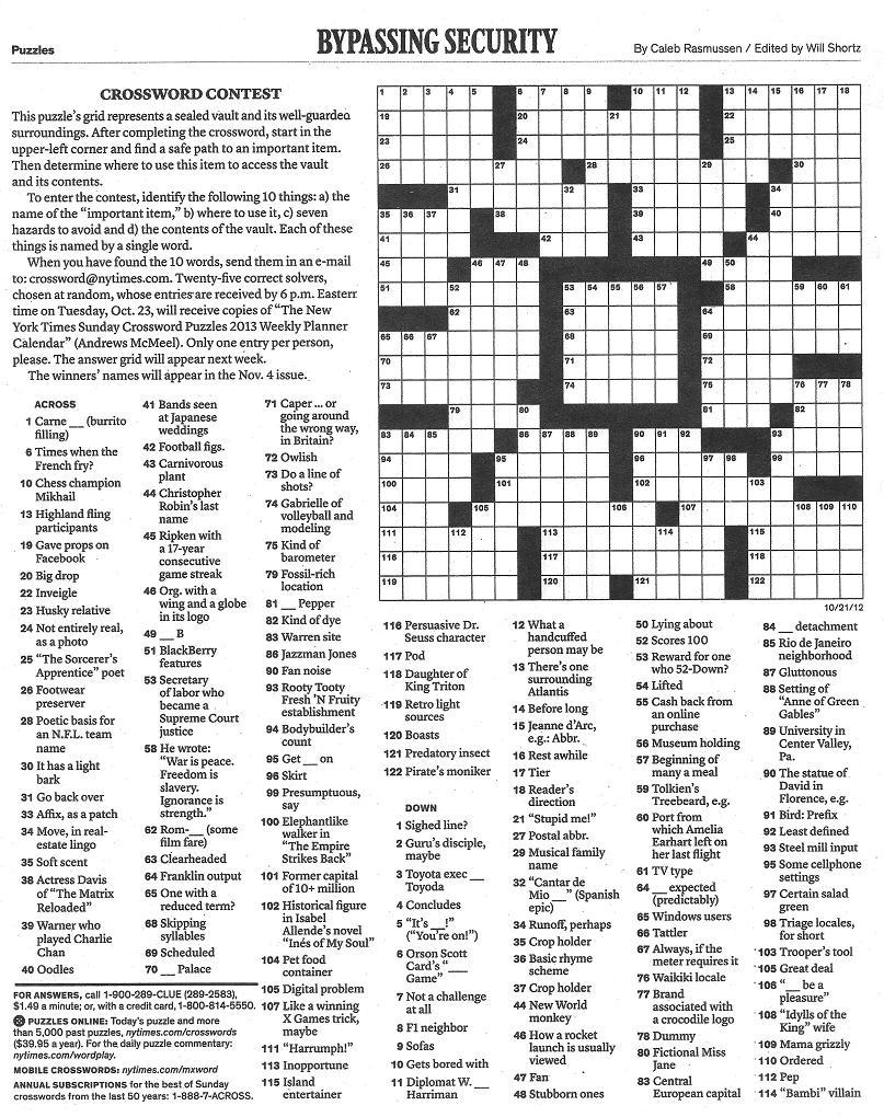 New York Times Sunday Crossword Puzzle Printable Printable Crossword  - Free Printable Easy Ny Times Crossword Puzzles