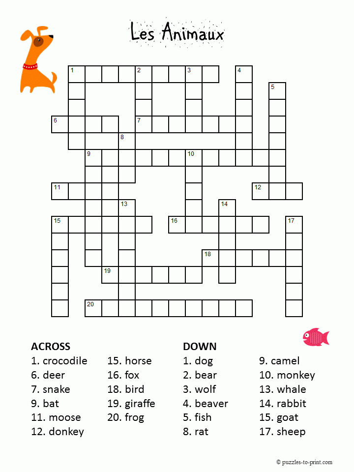 French Words For Animals Crossword Puzzle Learn French Learning  - French Crossword Puzzles Easy Online