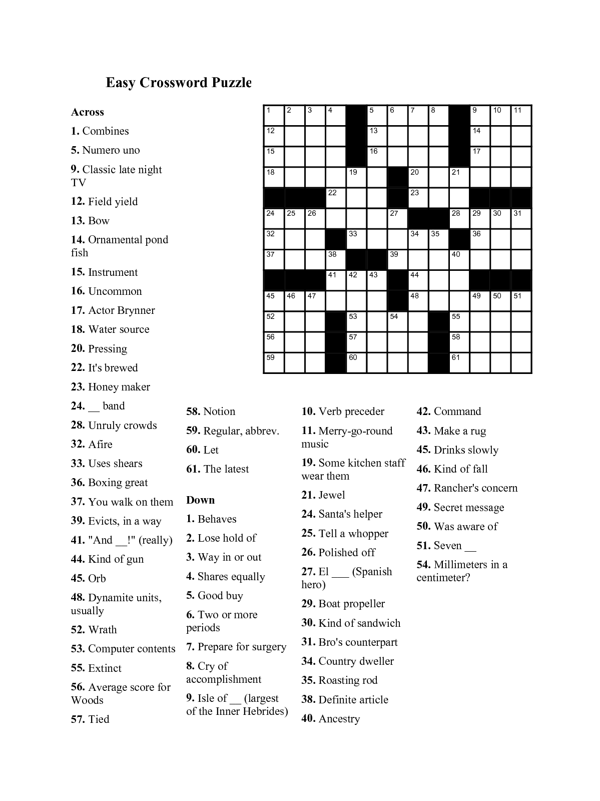 Easy Crossword Puzzles For Seniors Activity Shelter - Goes Easy On Crossword