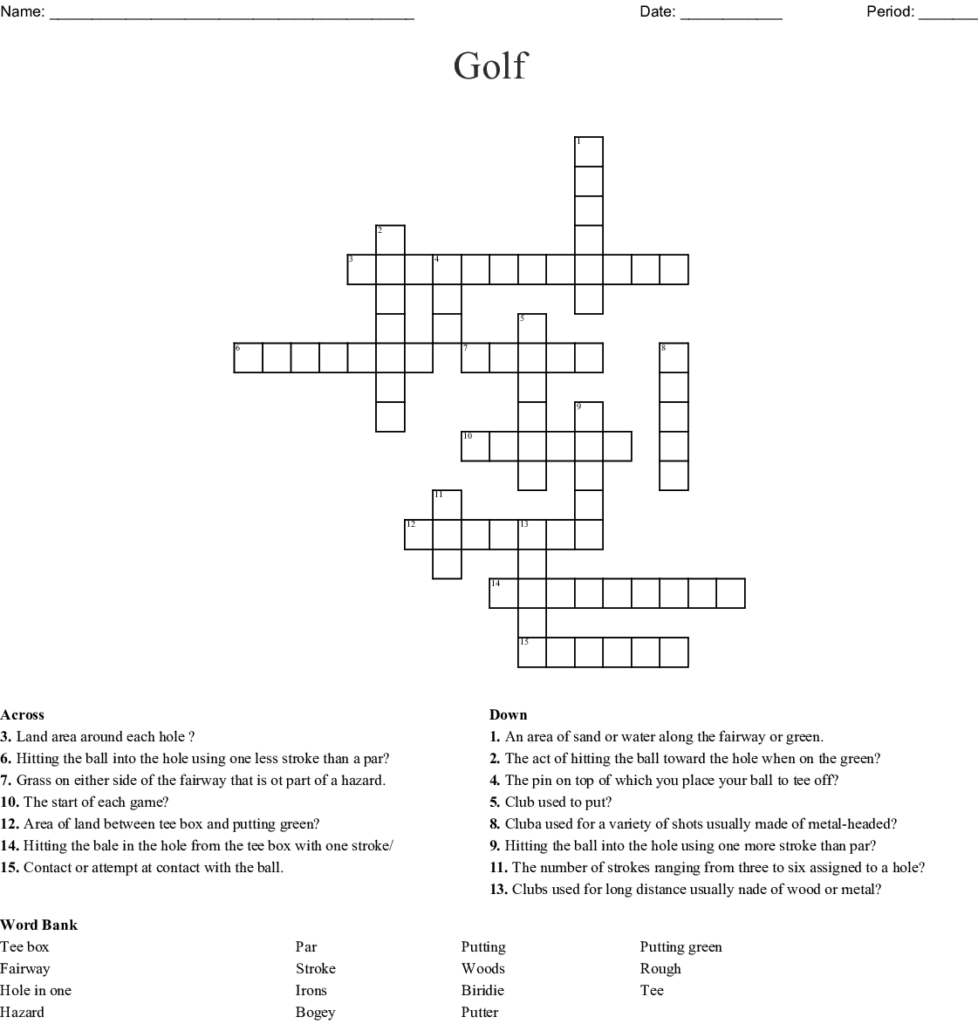 Golf Crosswords Word Searches Bingo Cards WordMint - Golf's Big Easy Crossword