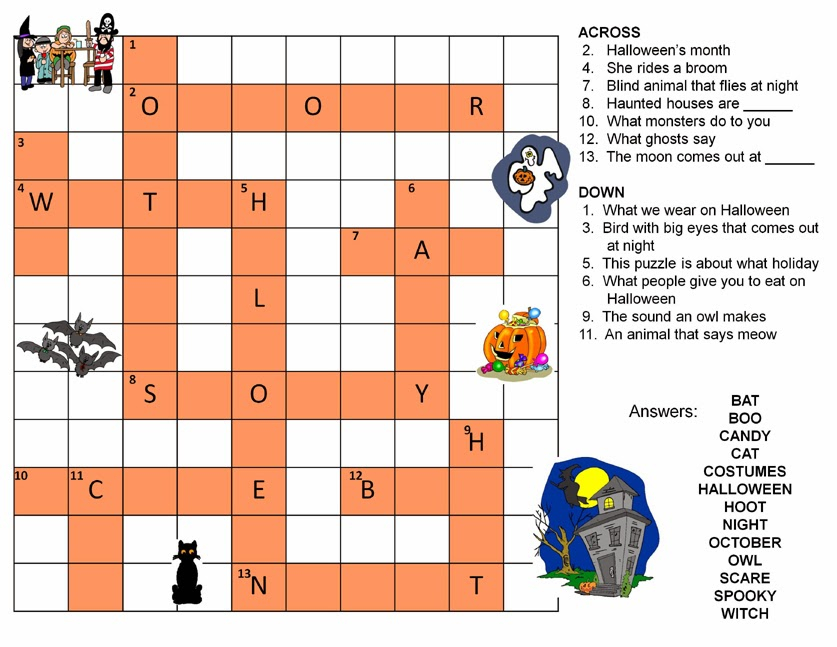 5 New Halloween Crossword Puzzles Printable Easy - Halloween Crossword Easy Esol